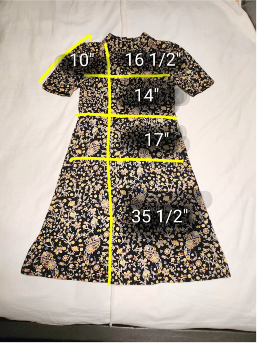 Boden Wildflower Paisley Cinch Waist Jersey Knit Mini Dress Black/Yellow 2 - Picture 10 of 10